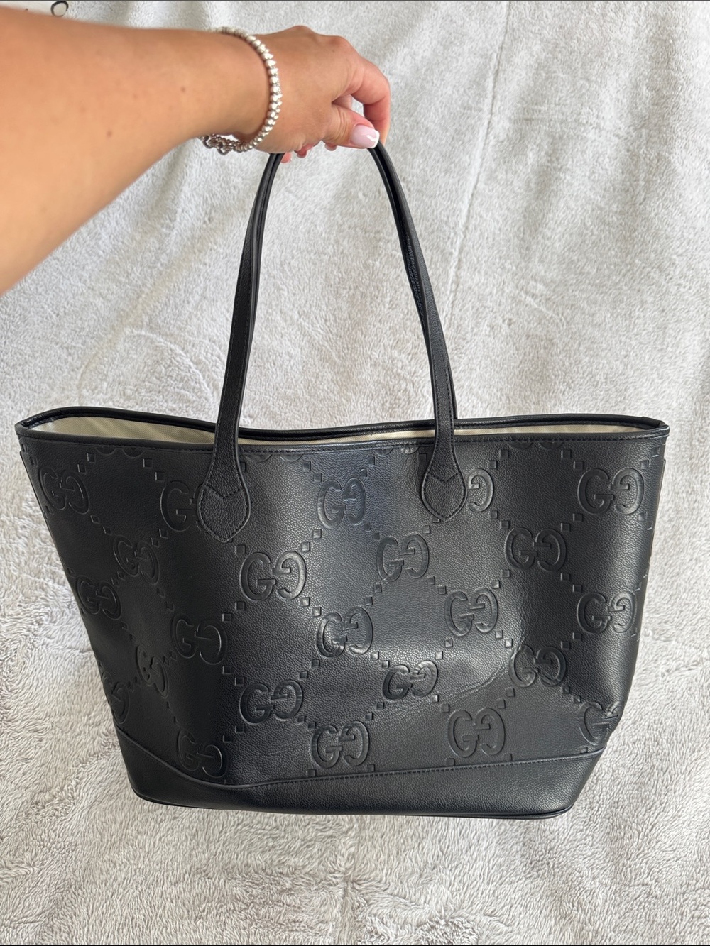 Gucci Black Embossed GG Leather Tote